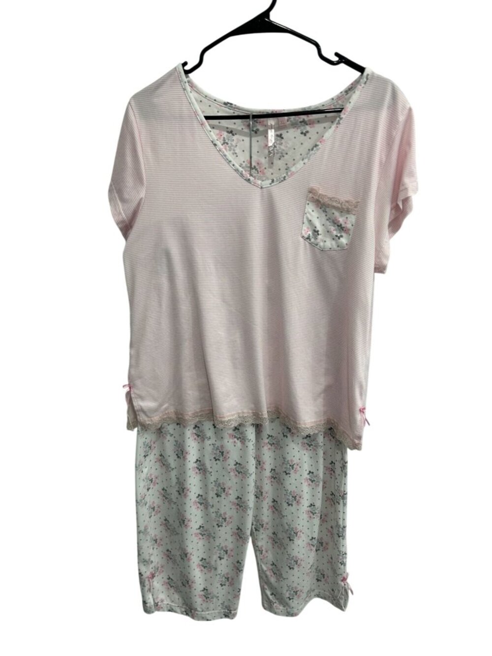 Baby Touch XL Floral Pajama Set Pink Mint Capri Pants Soft Girl Floralcore